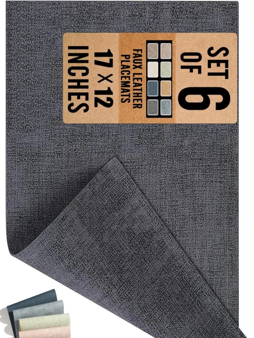Faux Leather Placemat Set of 6 Double-Sided Waterproof Washable 17"X12"